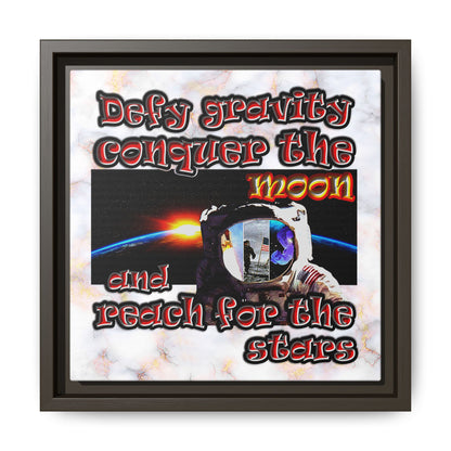 defy conquer reach - framed canvas art (white marble)