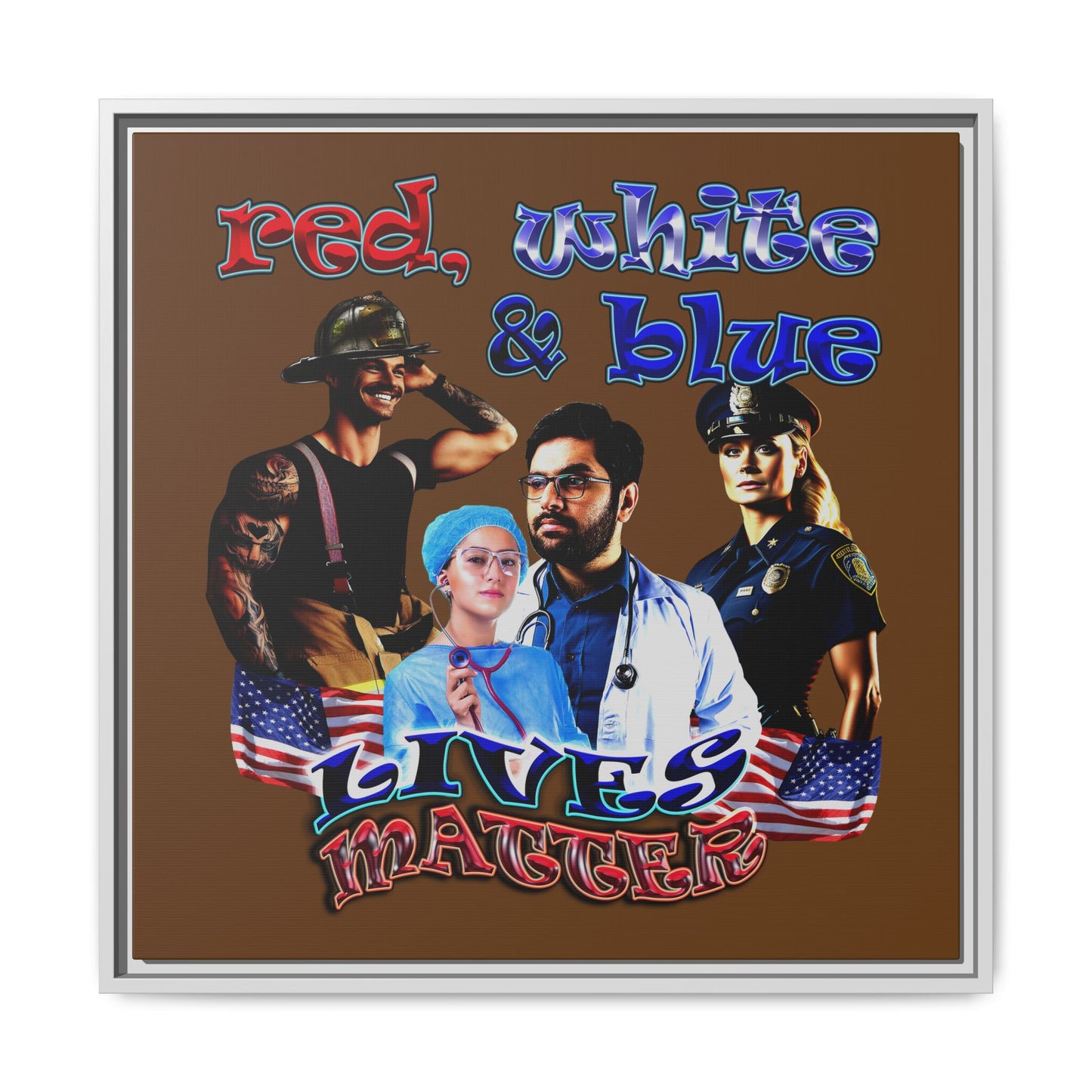 rw&b lives matter - framed canvas art (brown)