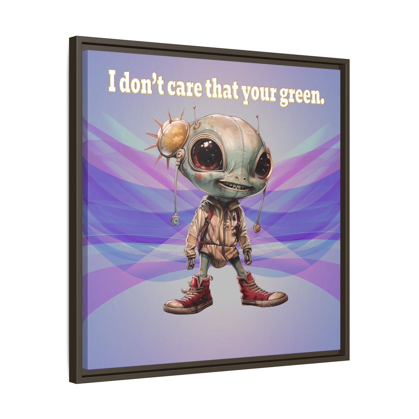 I don't care that your green - framed canvas art (light blue-pink wave)