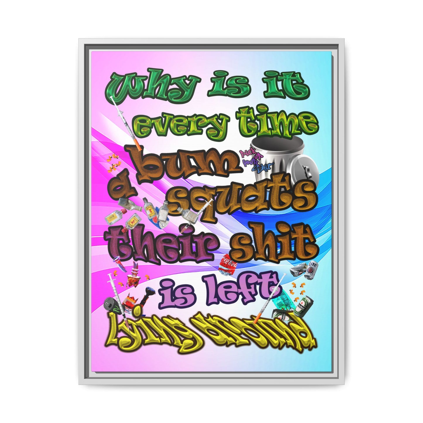 the bum's shit - framed canvas art (light blue-pink wave)