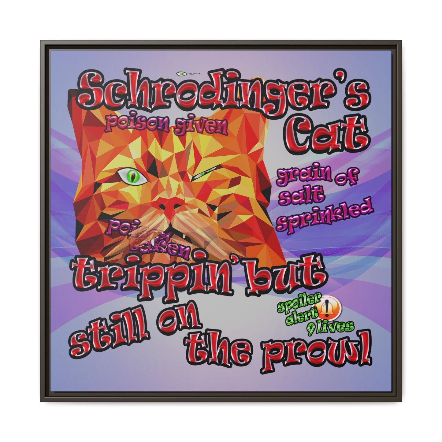 schrodinger's cat - framed canvas art (light blue-pink wave)
