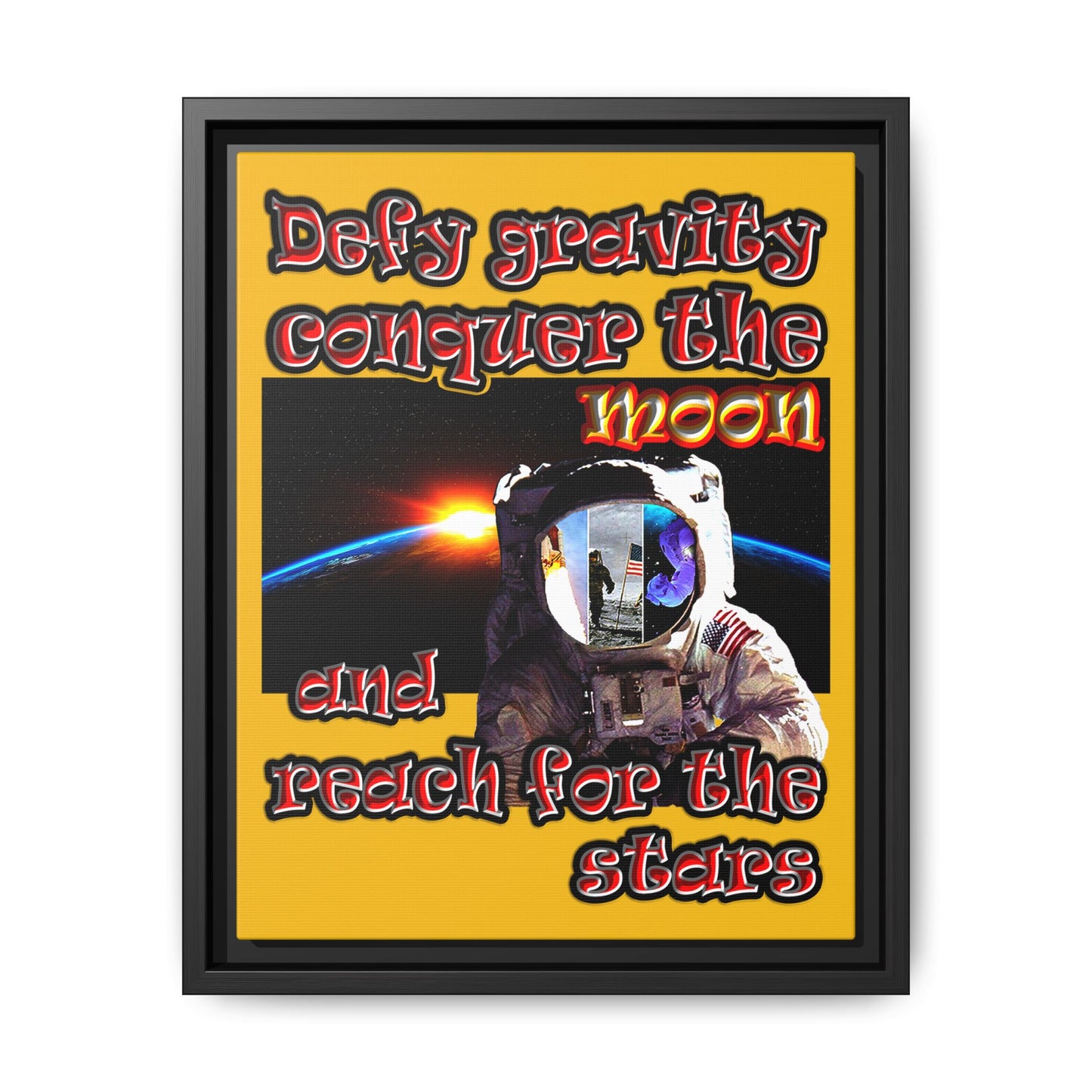 defy conquer reach - framed canvas art (yellow)