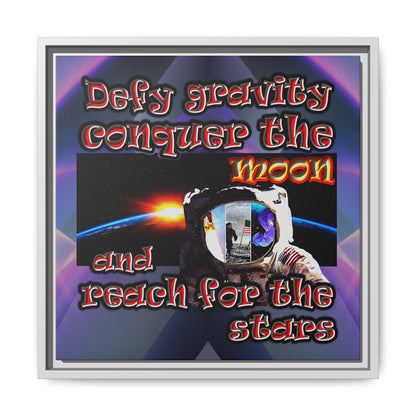 defy conquer reach - framed canvas art (grey-pink wave)