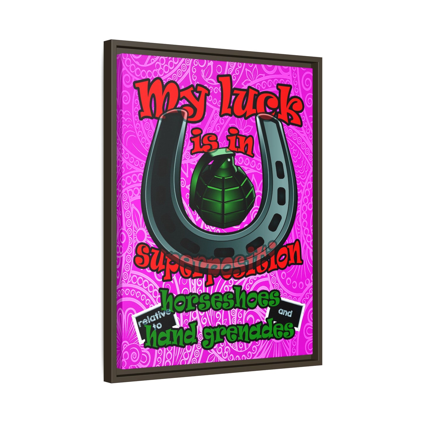 my luck - framed canvas art (pink swirl)