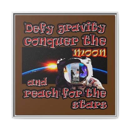 defy conquer reach - framed canvas art (brown)