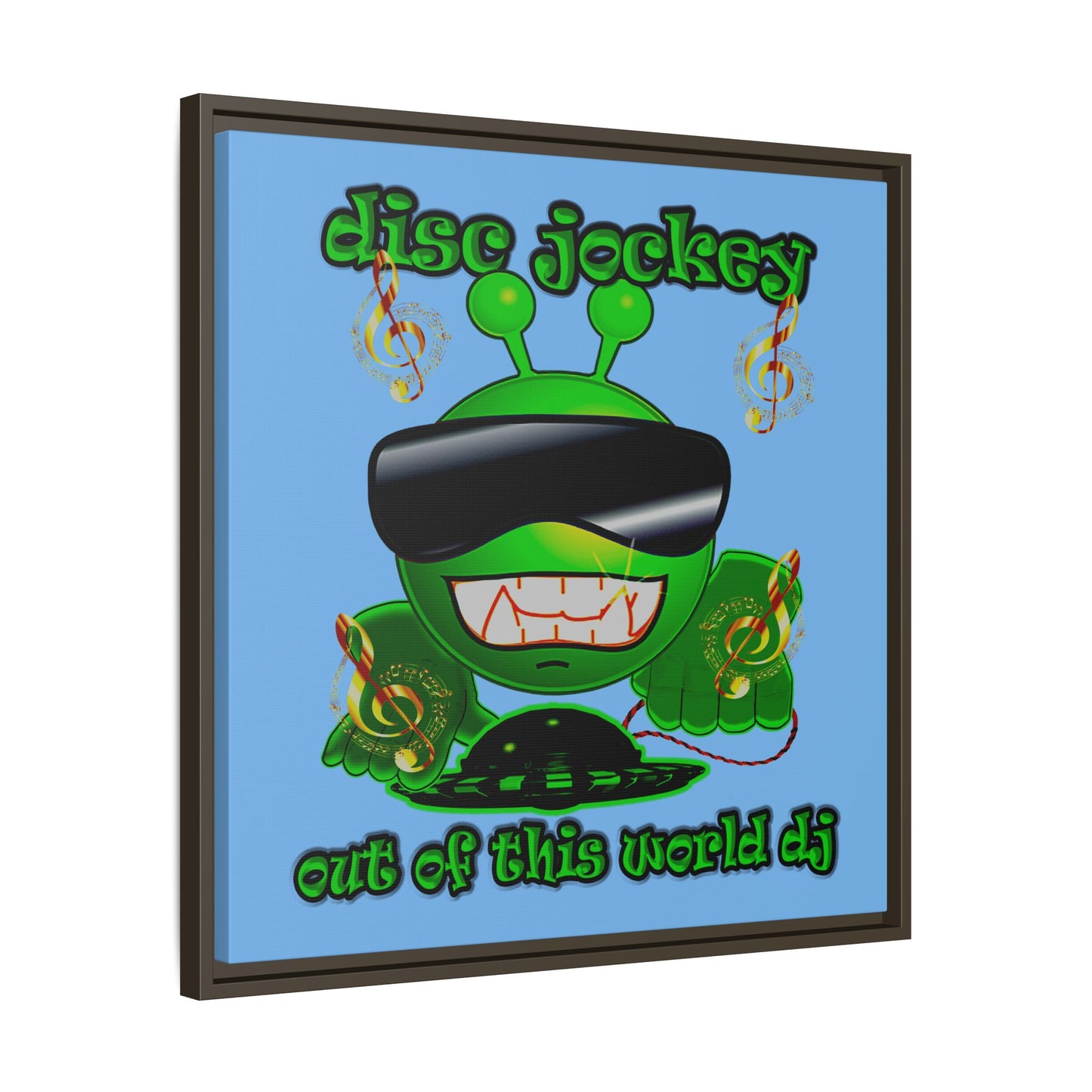 disc jockey - framed canvas art (light blue)