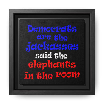 donkeys and elephants - framed canvas art (black)
