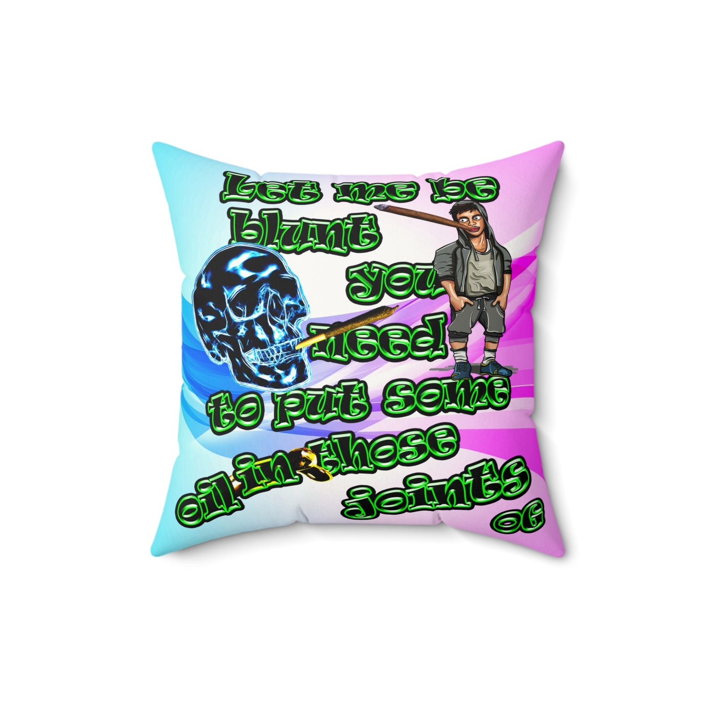 og - Faux Suede Square Pillow - (light blue-pink wave)