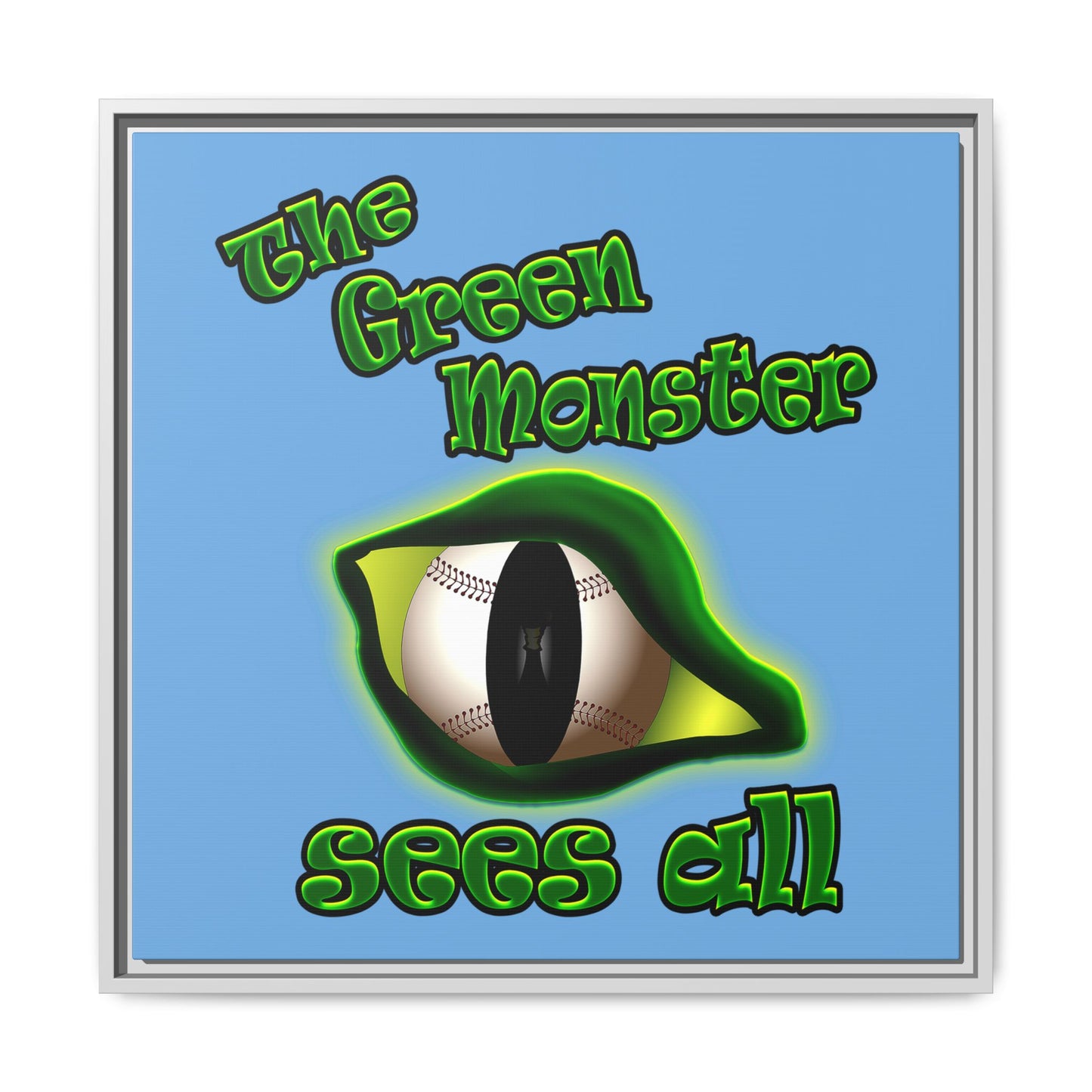 green monster - framed canvas art (light blue)