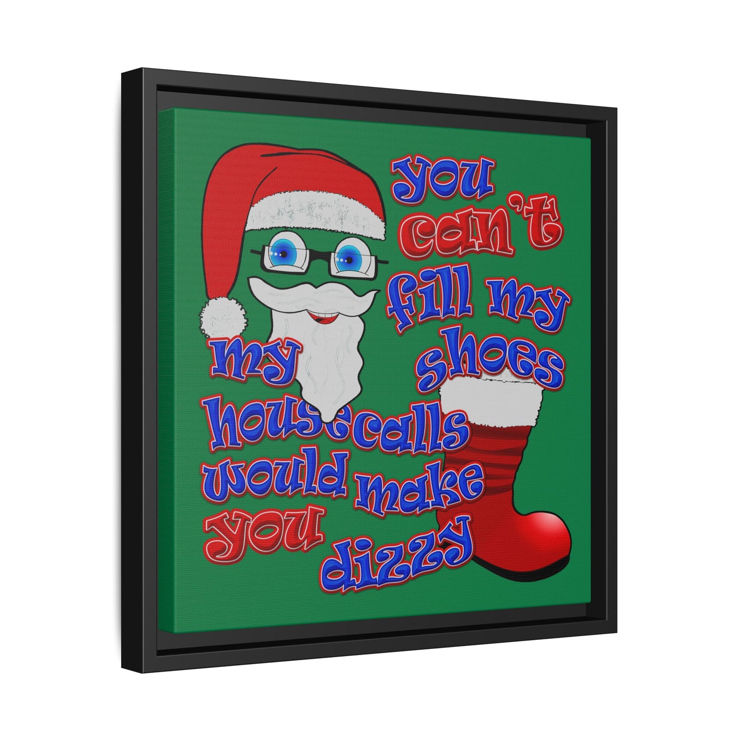santa's shoes - framed canvas art (dark green)