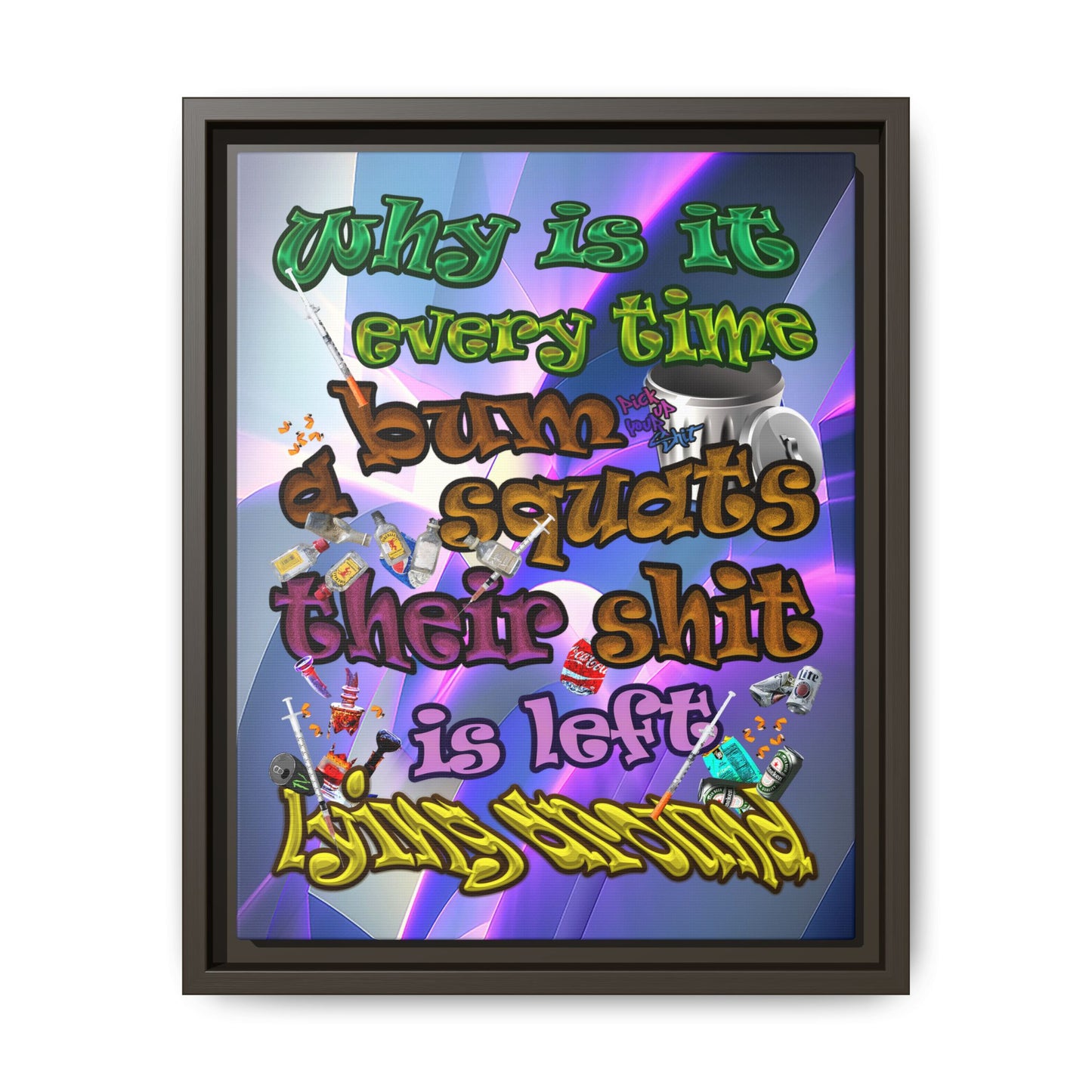 the bum's shit - framed canvas art (grey-pink wave)
