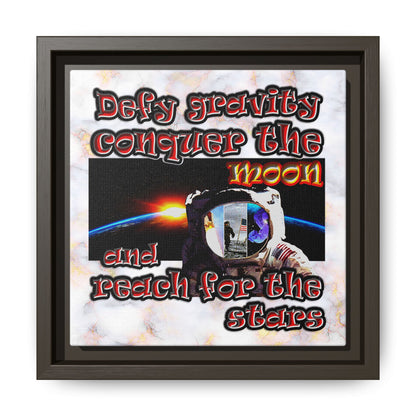 defy conquer reach - framed canvas art (white marble)