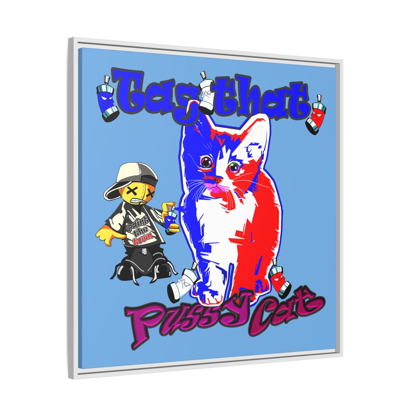 tag that - framed canvas art (light blue)