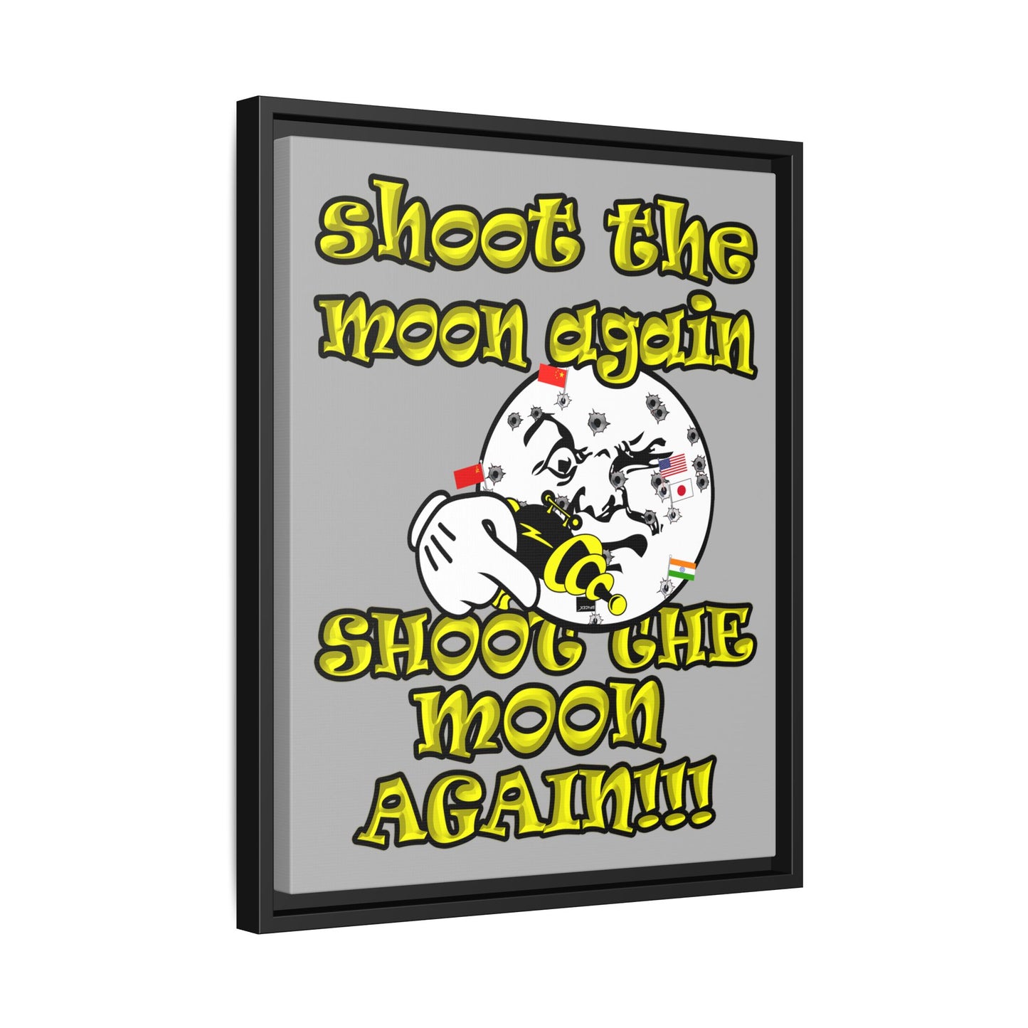 shoot the moon again - framed canvas art (light grey)