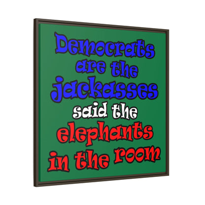 donkeys and elephants - framed canvas art (dark green)