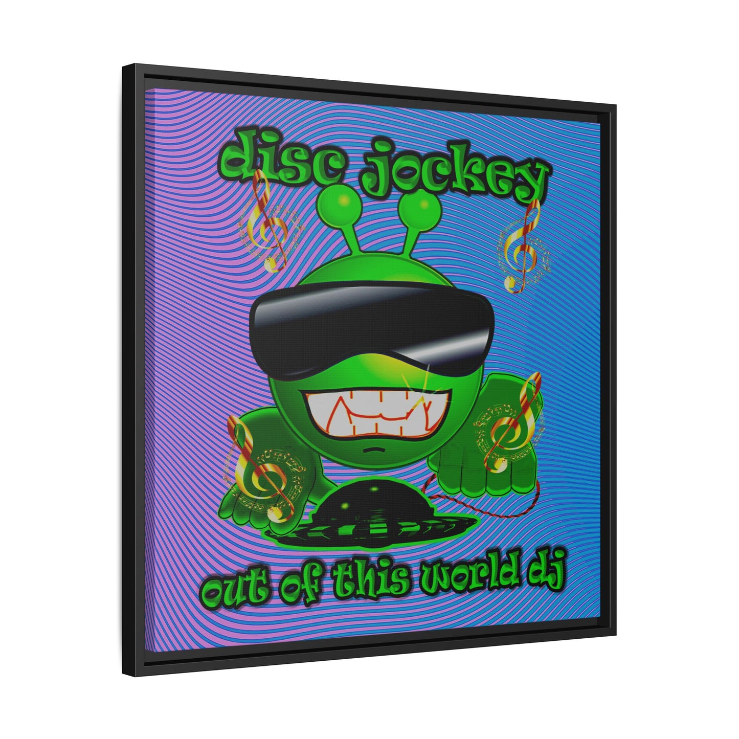disc jockey - framed canvas art (light blue-purple wave)