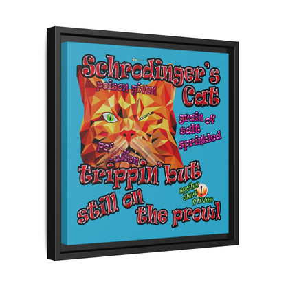 schrodinger's cat - framed canvas art (turquoise)