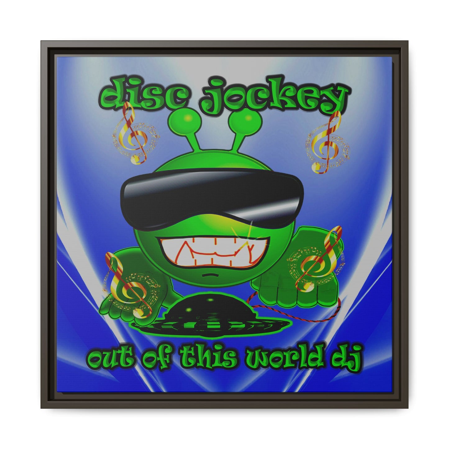 disc jockey - framed canvas art (blue-white wave)