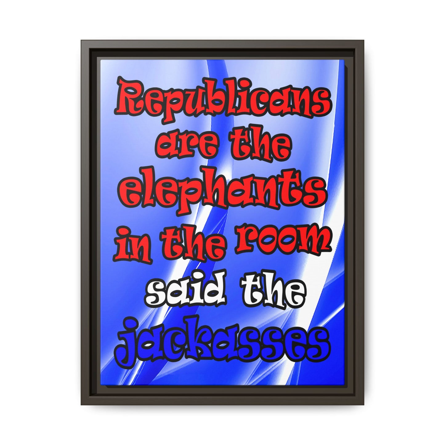 donkeys and elephants - framed canvas art (blue-white wave)