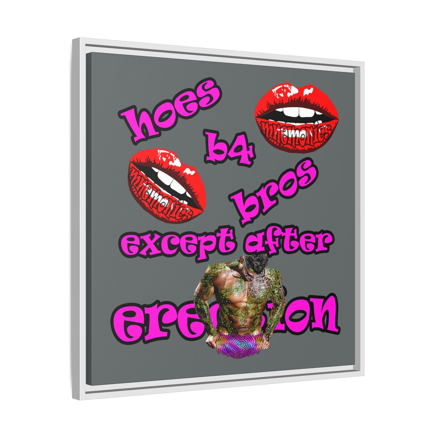 hoes b4 bros - framed canvas art (dark grey)