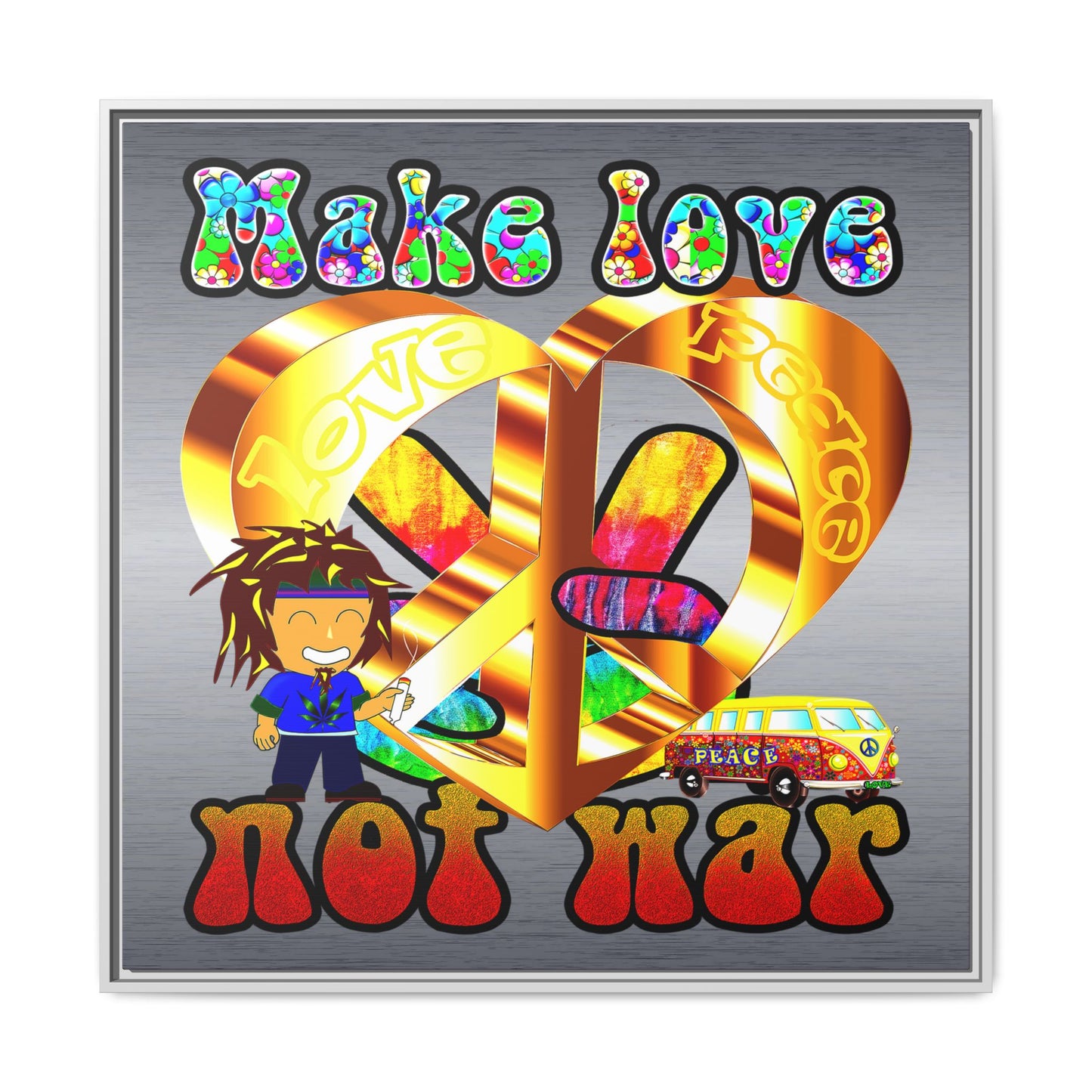 love peace - framed canvas art (brushed nickel)