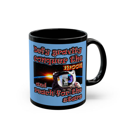 defy conquer reach - Black Mug (light blue)