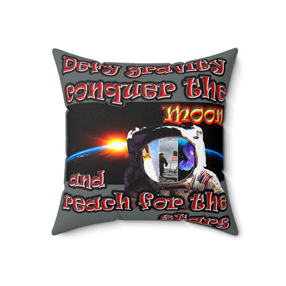 defy conquer reach - Spun Polyester Square Pillow - (dark grey)