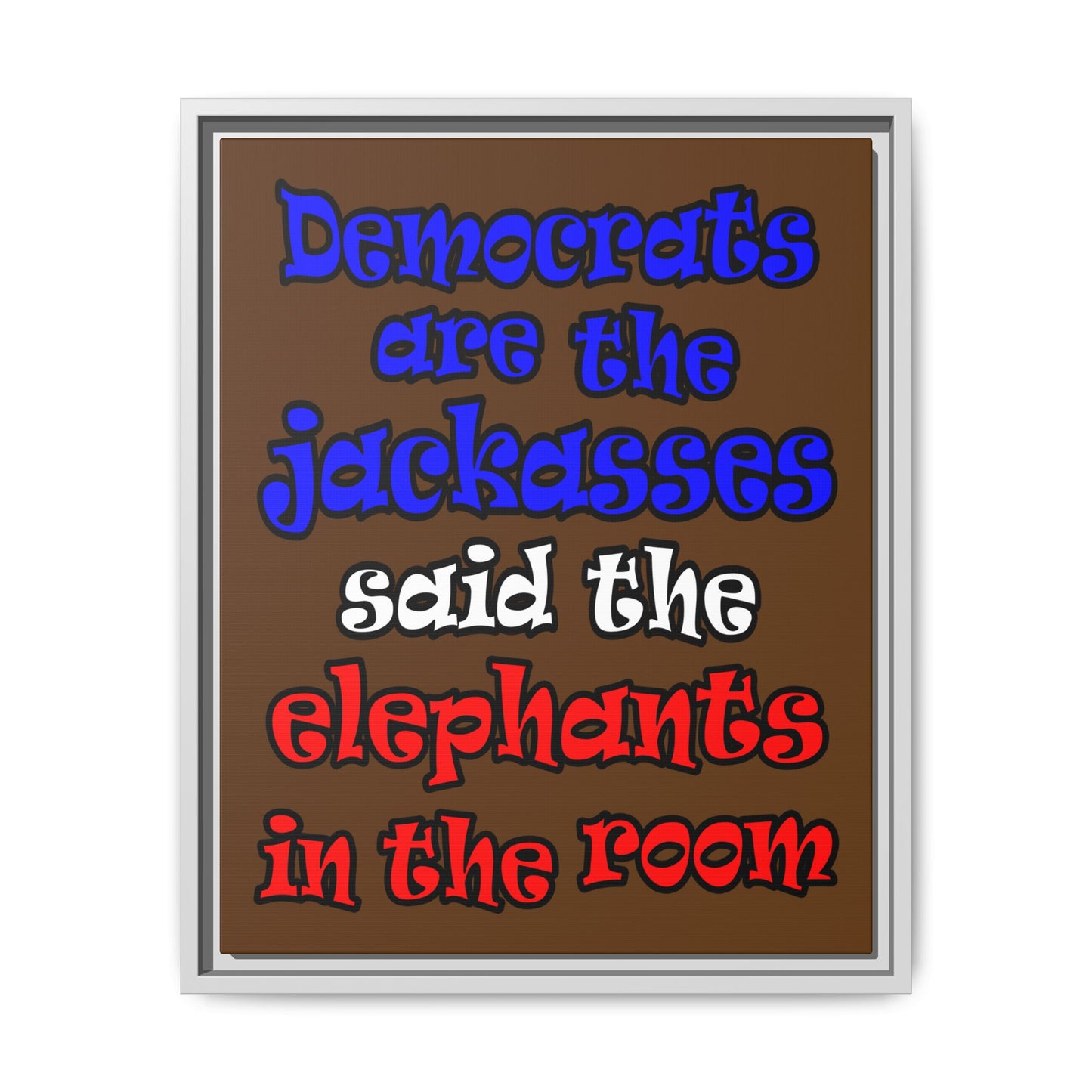 donkeys and elephants - framed canvas art (brown)