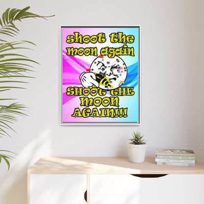 shoot the moon again - framed canvas art (light blue-pink wave)
