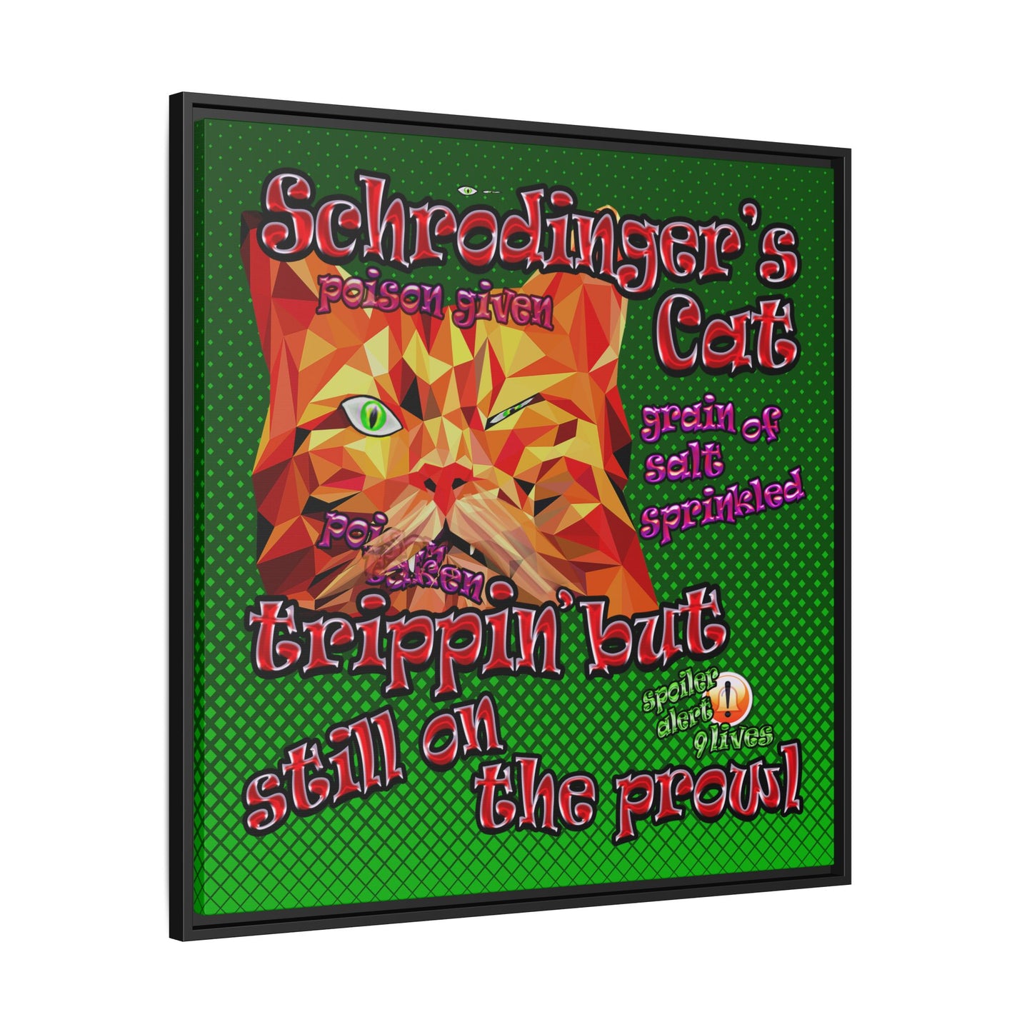 schrodinger's cat - framed canvas art (logo green)