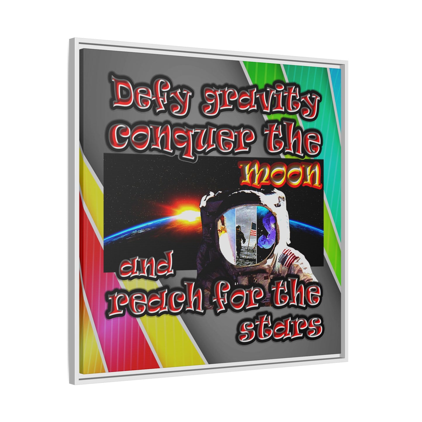 defy conquer reach - framed canvas art (rainbow split)