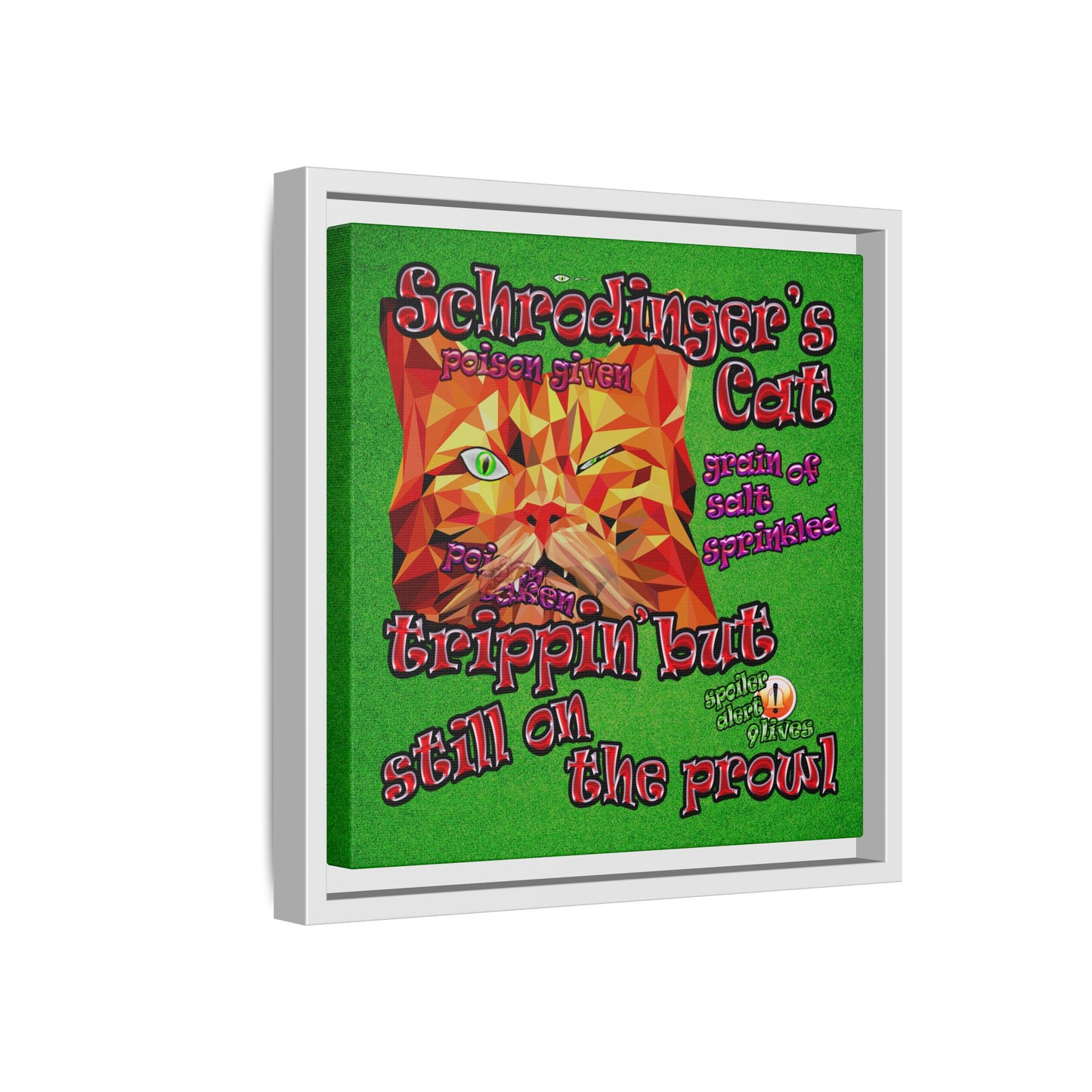 schrodinger's cat - framed canvas art (green turf)