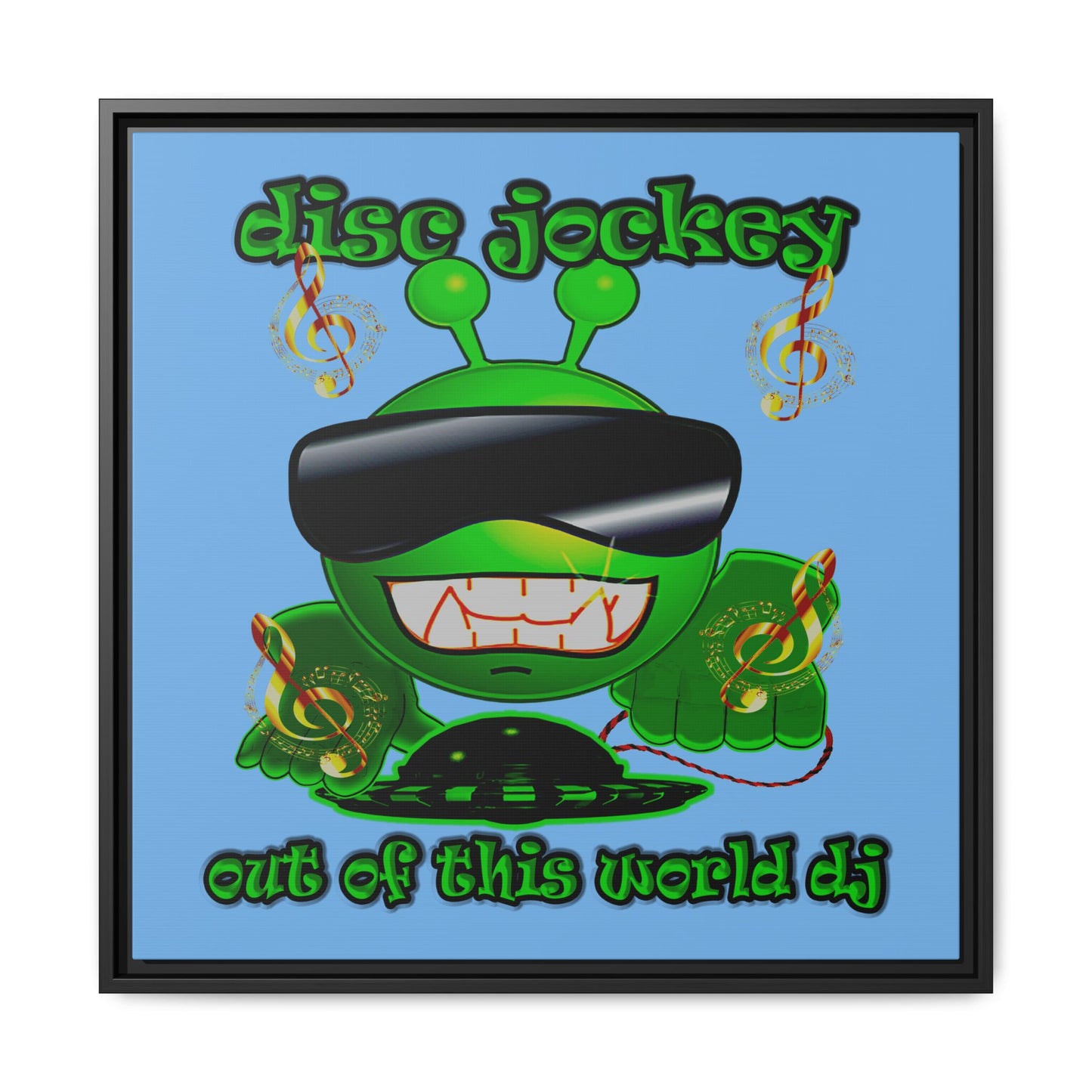 disc jockey - framed canvas art (light blue)