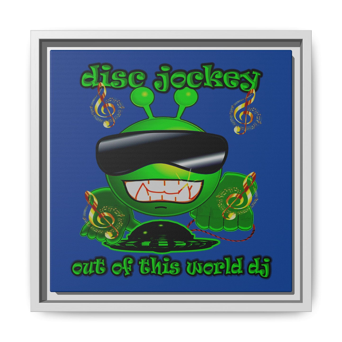 disc jockey - framed canvas art (dark blue)