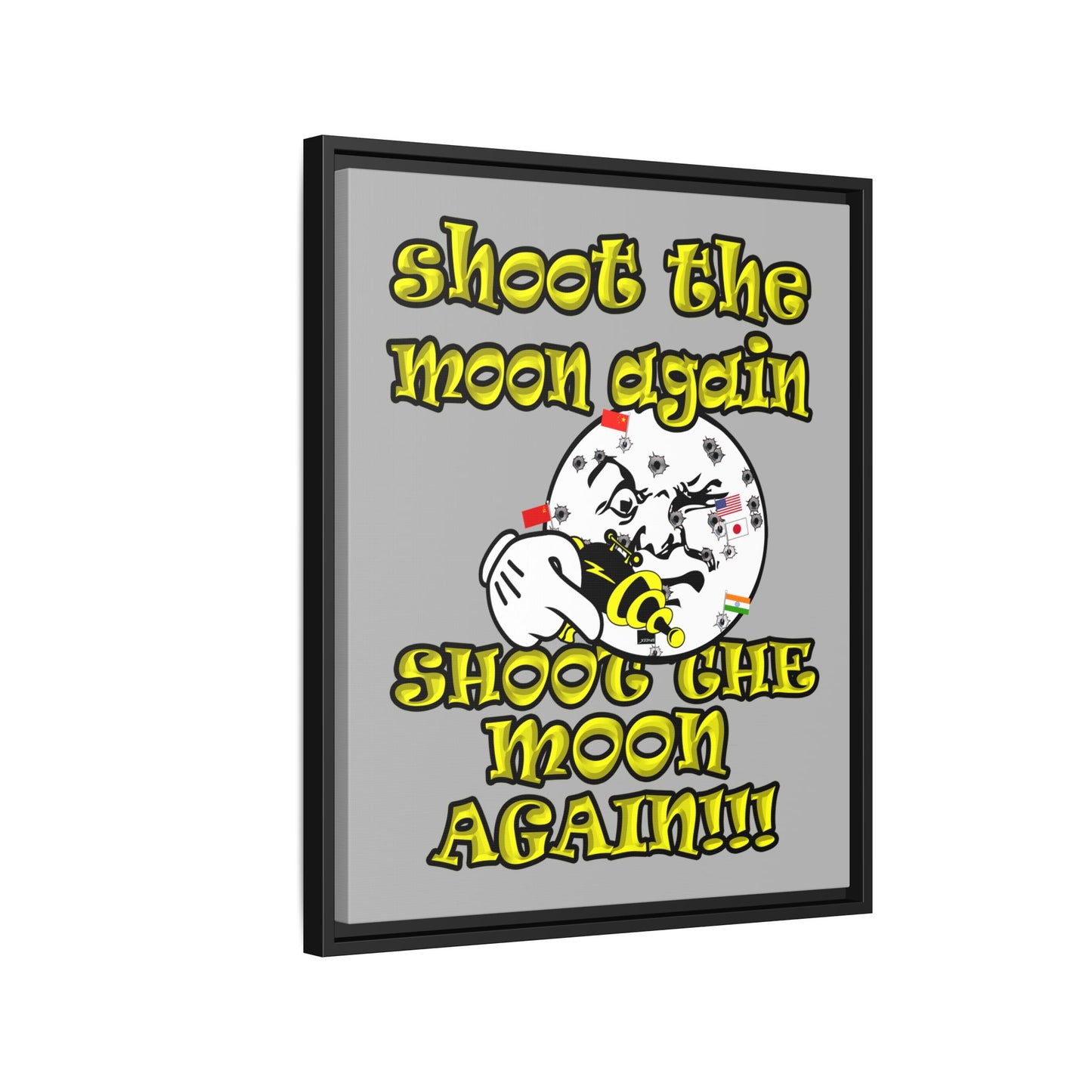 shoot the moon again - framed canvas art (light grey)