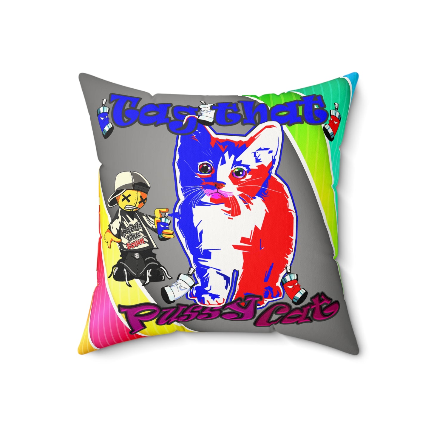 tag that - Faux Suede Square Pillow - (rainbow split)