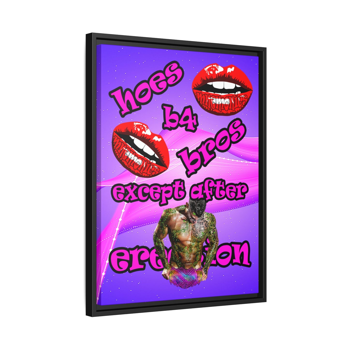 hoes b4 bros - framed canvas art (purple-pink wave)