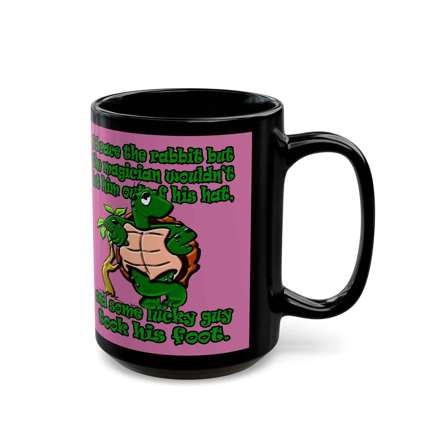 turtle race - Black Mug (light pink)