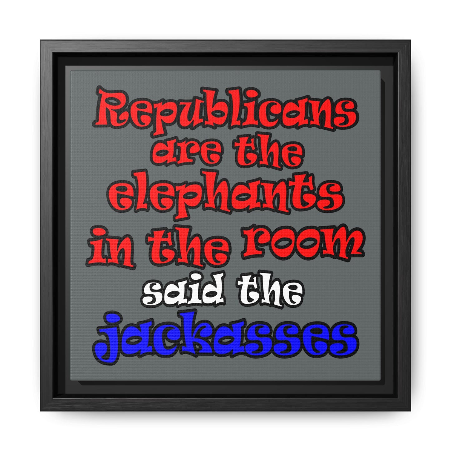 donkeys and elephants - framed canvas art (dark grey)