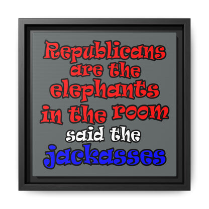 donkeys and elephants - framed canvas art (dark grey)