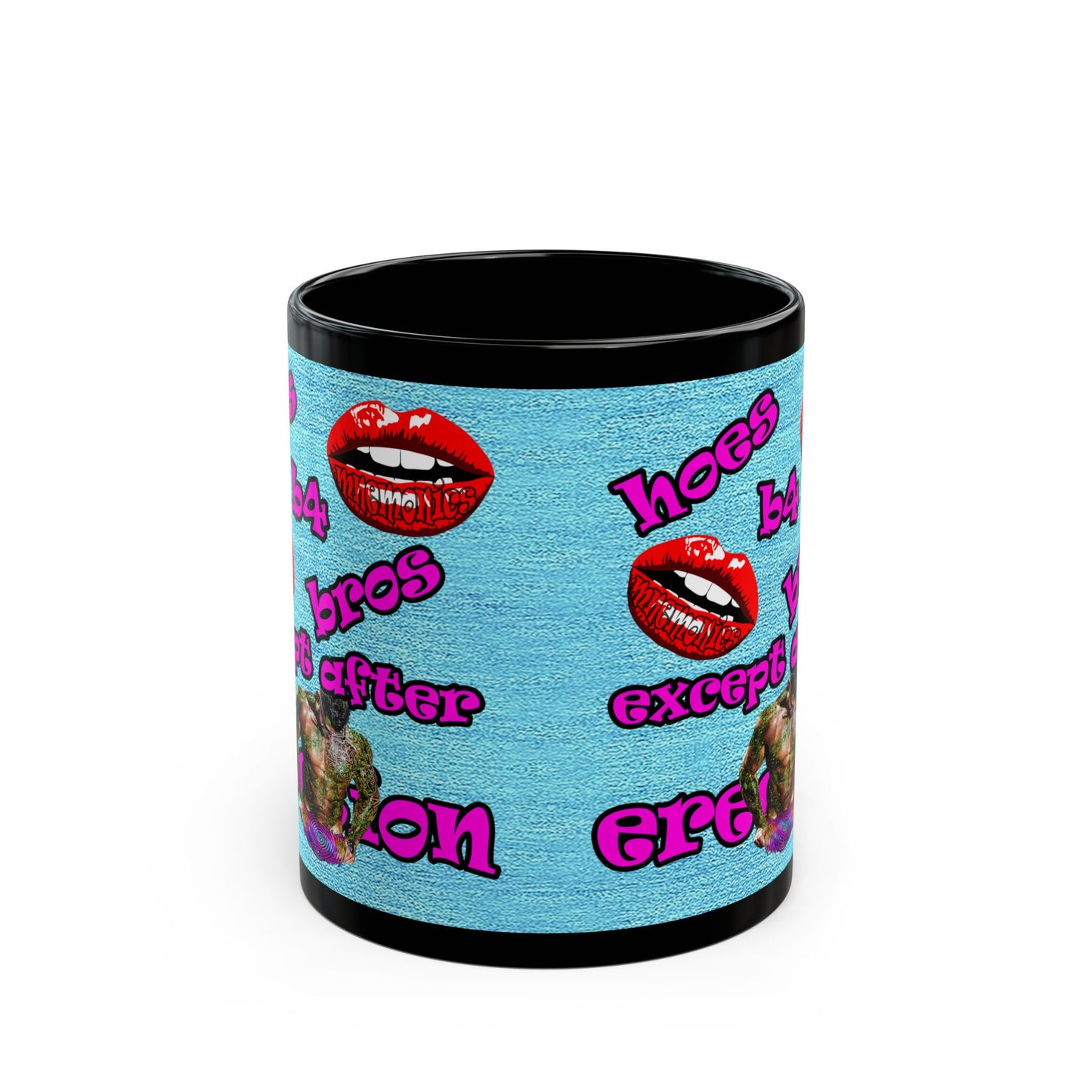 hoes b4 bros - Black Mug (faded blue)
