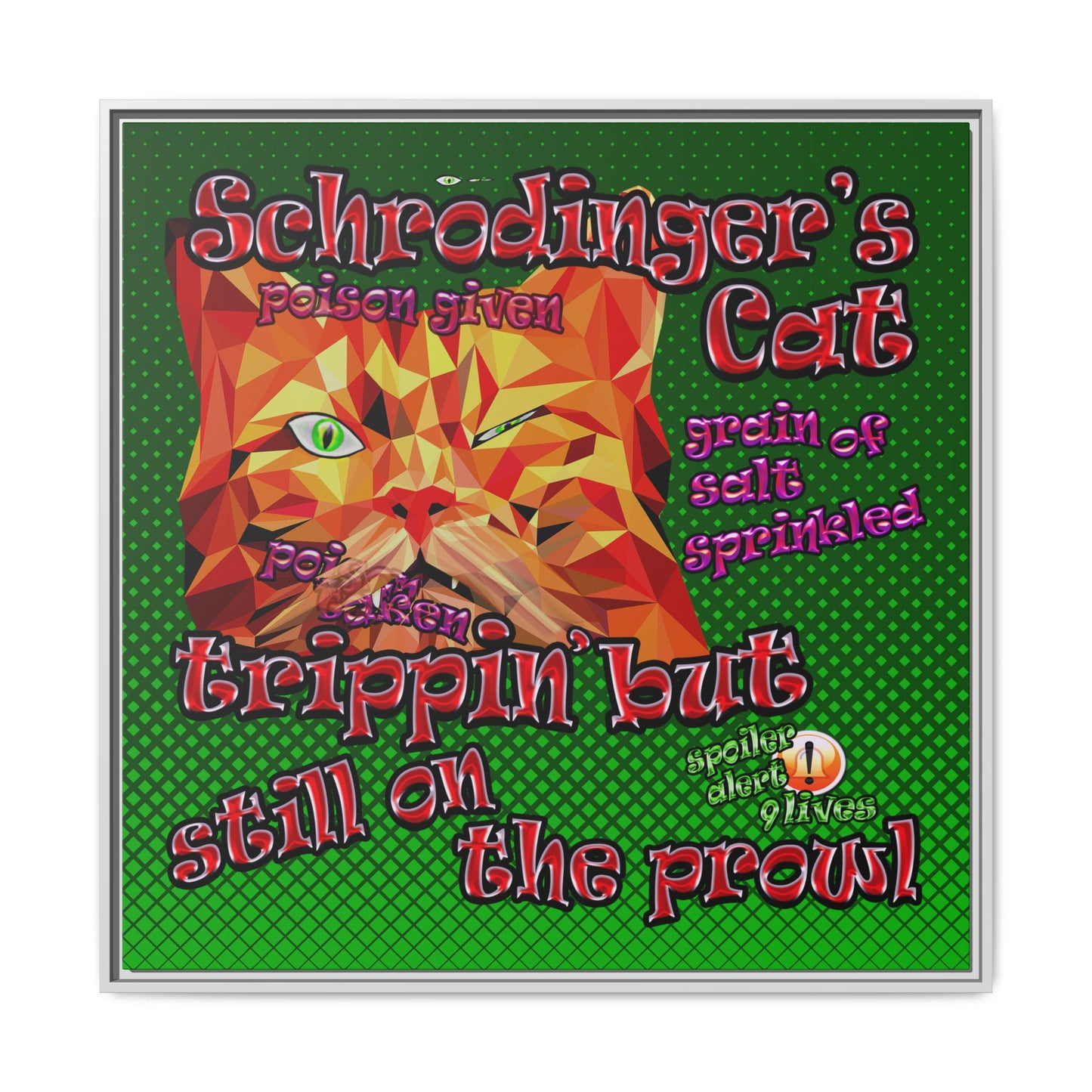 schrodinger's cat - framed canvas art (logo green)