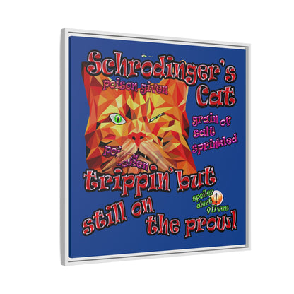 schrodinger's cat - framed canvas art (dark blue)