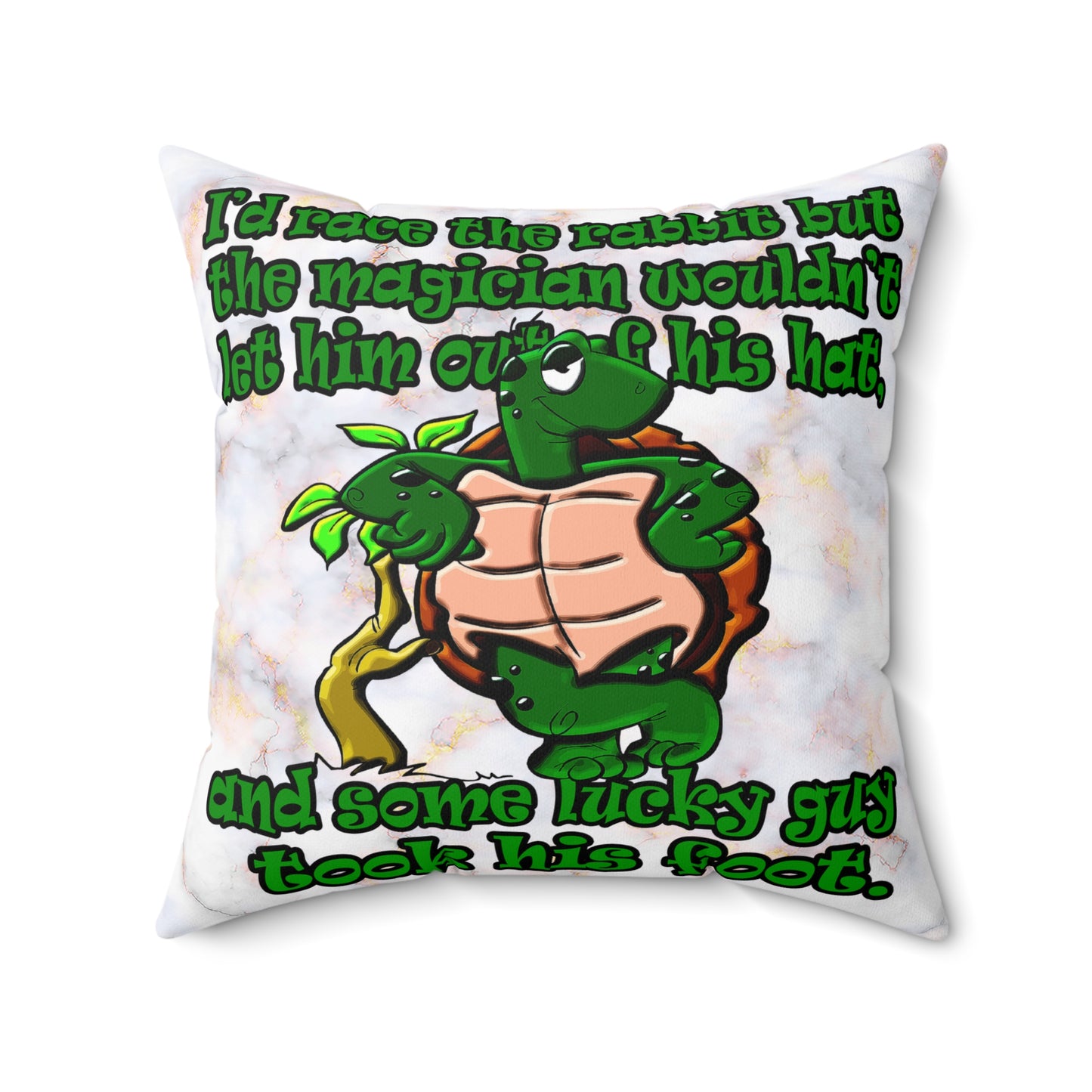 turtle race - Spun Polyester Square Pillow - (white marble)