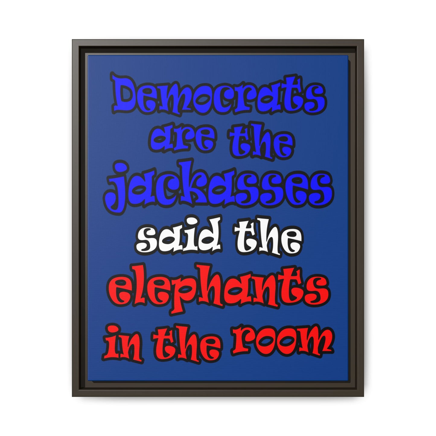 donkeys and elephants - framed canvas art (dark blue)