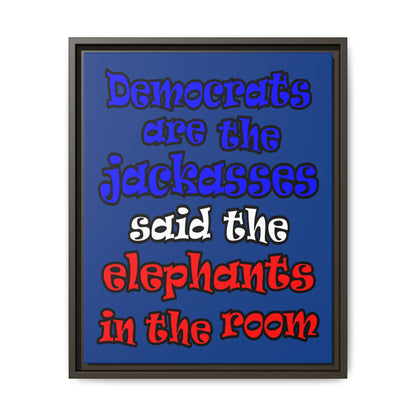 donkeys and elephants - framed canvas art (dark blue)