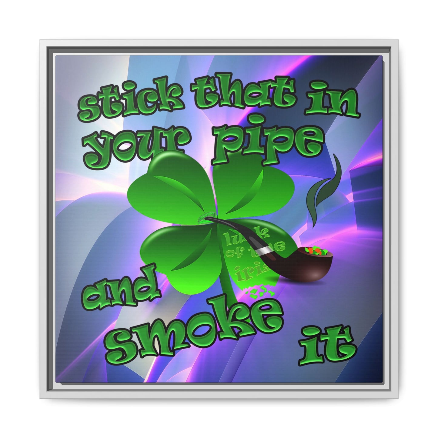 stick that in your pipe and smoke it - framed canvas art (grey-pink wave)