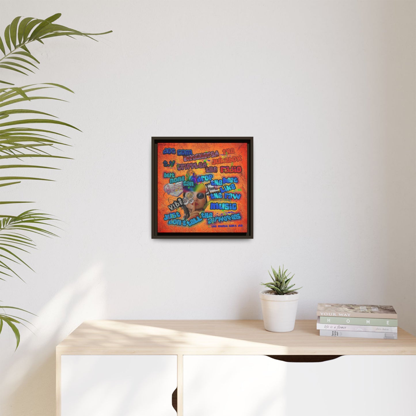 drop the beat - framed canvas art (burnt orange)