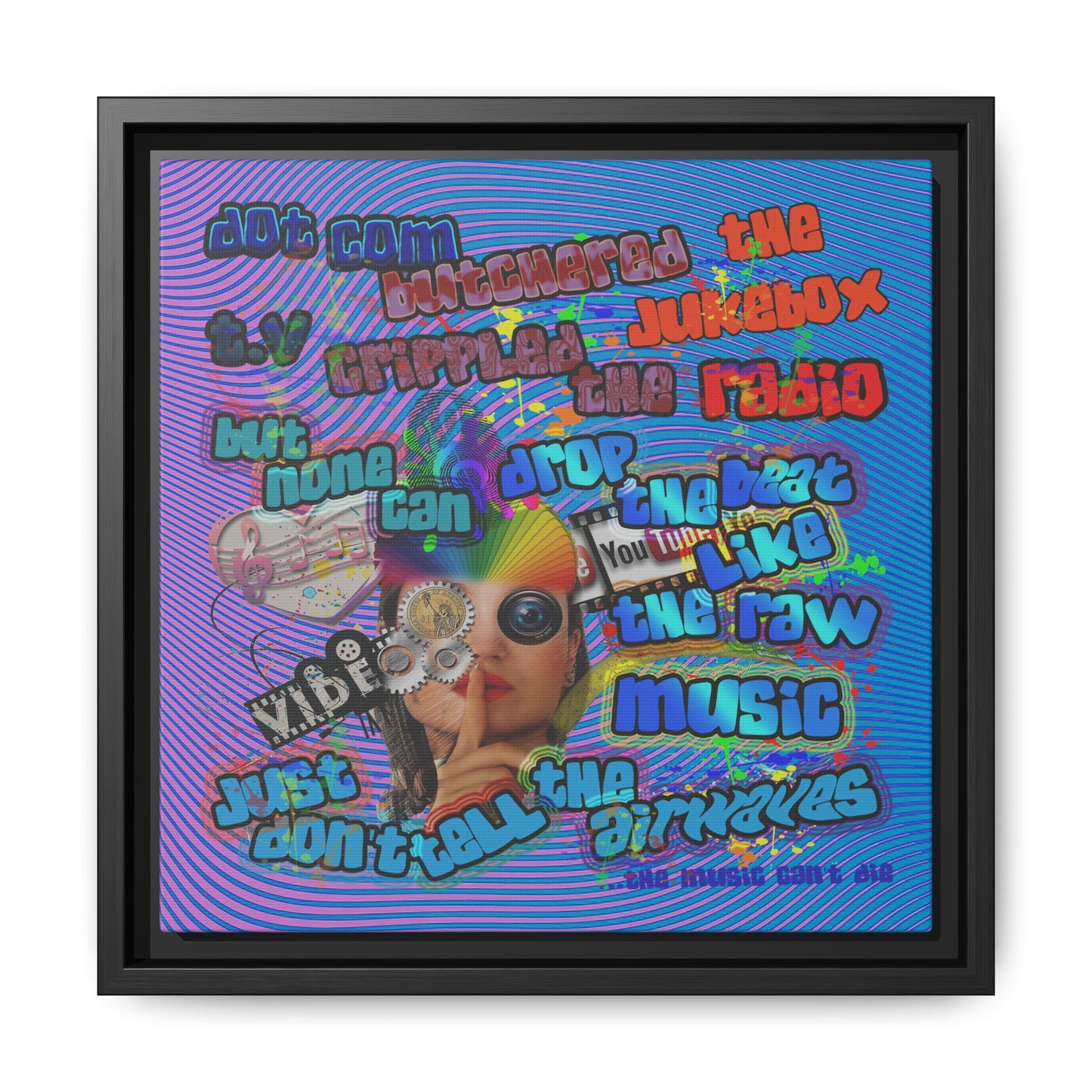 drop the beat - framed canvas art (light blue-purple wave)