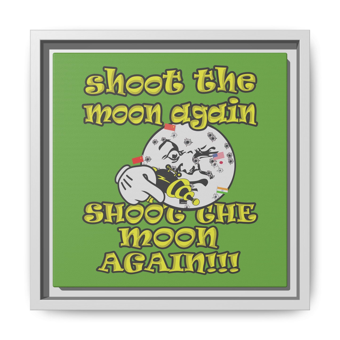 shoot the moon again - framed canvas art (green)